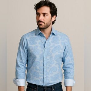 VAN HEUSEN- Blue Paisley Button-Up Shirt size XL